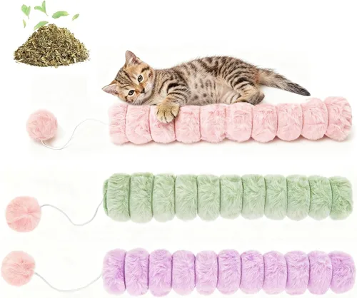 Paquete de 3 Almohadas de Juguete para Gatos, Juguetes Silenciosos Largos con Hierba Gatera para Patear para Gatos de Interior, Juguetes
