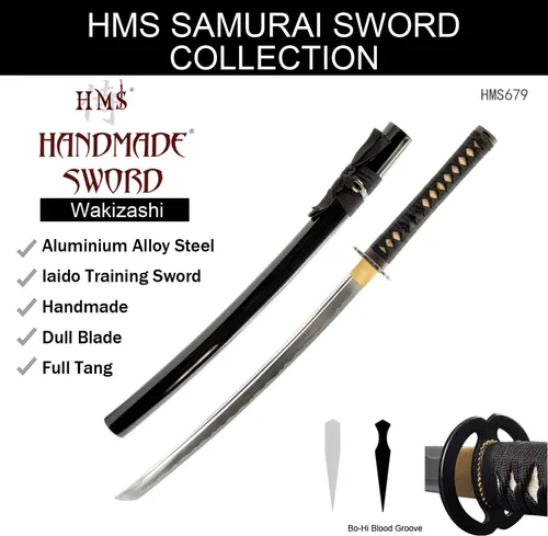Miniatura 9 de HMS Aleación de aluminio sin afilar Iaido Training Wakizashi Sword Aleación de aluminio Wakizashi 679