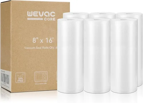 Wevac - Bolsas sellables al vacío de 8 pulgadas x 16 pies. Paquetes de 6 rollos para Food Saver, Seal a Meal, Weston. Grado comercial, sin BPA,