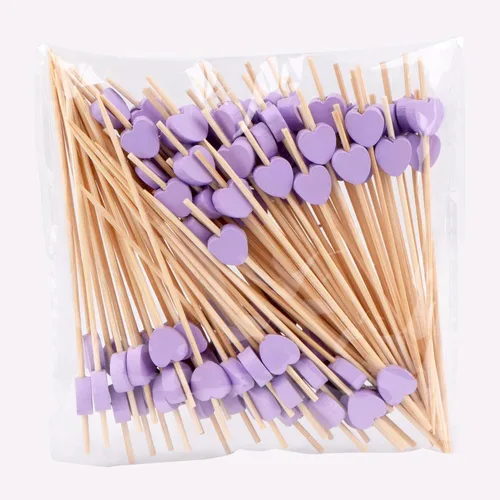 Miniatura 12 de JtmyAota 100 unidades de palillos de dientes de bambú con forma de corazón, púas de cóctel de bambú naturales para aperitivos, pastel de frutas, Rosa