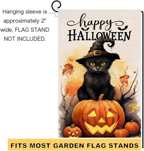 Miniatura 6 de BLKWHT Bandera de jardín de gatos de Halloween de 12 x 18 pulgadas, vertical, doble cara, feliz Halloween, calabaza, vacaciones, decoraciones