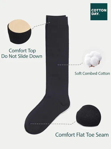 Miniatura 4 de Cotton Day - Pack de 3 pares de calcetines de rodilla alta para niños y niñas, unisex, para uniforme escolar y vestido, punta sin costuras, negro