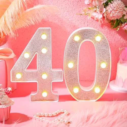 Miniatura 2 de Treela Números LED de 8.7" de cumpleaños decorativos con luz, letrero de números de marquesina de purpurina para decoraciones de fiesta de Oro rosa