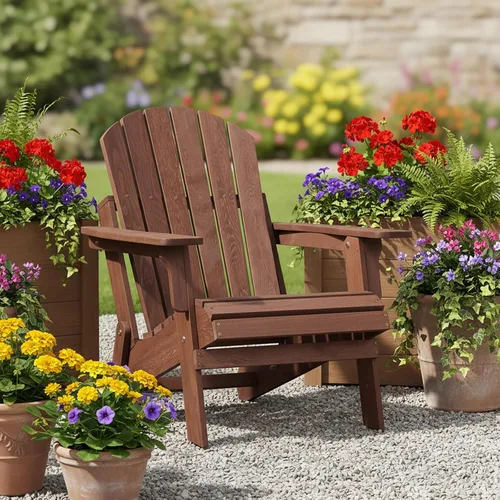 Miniatura 7 de Silla Adirondack plegable de madera de gran tamaño, respaldo y asiento premontados, silla de patio al aire libre Hemlock sólida para jardín, patio