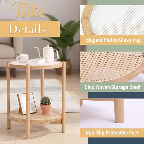 Miniatura 3 de Tiita 2 Pack Mesa Auxiliar Redonda Mesa de Centro Mesa Lateral de 2 Niveles Mesa de Noche/Mesa de Acento Pequeña de Hierro Mesa de Café para Sala