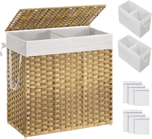 Miniatura 17 de SONGMICS Cesta de lavandería con tapa, cesta de ropa de 110 litros con 2 bolsas de forro extraíbles, 6 bolsas de malla, canasta de mimbre para Gris