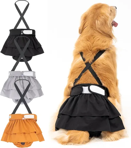 Avont - Paquete de 3 pañales lavables para perras con tirantes, pañales reutilizables para perritas pequeñas, medianas y grandes, en ciclo de calor,
