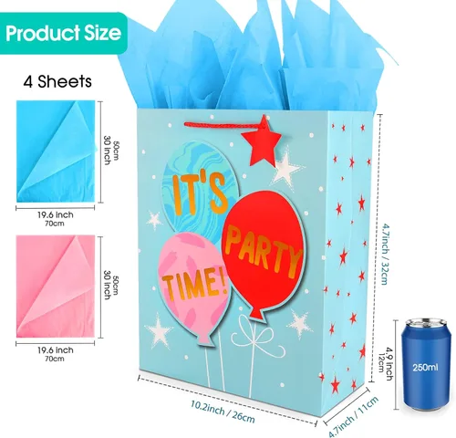 Miniatura 3 de Bolsas de regalo grandes, bolsa de regalo de cumpleaños para niños, adolescentes, niños, hombres, bolsas de regalo azules con papel de seda, bolsas