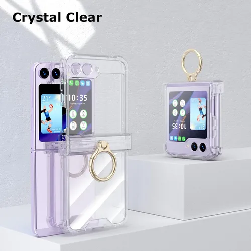 Miniatura 4 de Funda diseñada para Galaxy Z Flip 5 con protección de bisagra, funda transparente Flip 5 con soporte para Galaxy Z Flip 5 5G (2023), transparente
