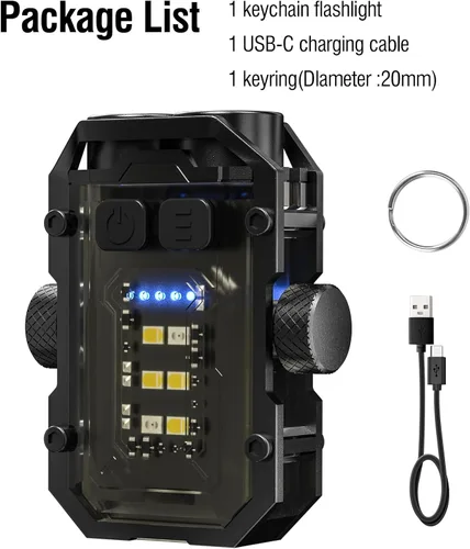 Miniatura 7 de N11 Clip magnético mini EDC linterna 1000 lúmenes, llavero linternas 8 modos de bolsillo luz flash con luces blancas rojas azules pequeña linterna