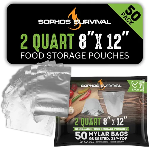 Miniatura 7 de 50 bolsas de Mylar para almacenamiento de alimentos, herméticas de 7 mil de grosor con cierre de cremallera reforzado, a largo plazo, reutilizables