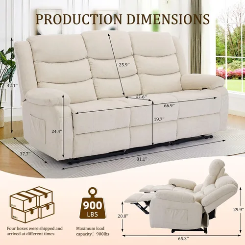 Miniatura 2 de Korser Sofá reclinable, sofá biplaza reclinable con consola, sofá reclinable de gran tamaño con mesa abatible, sofá de 3 plazas con portavasos