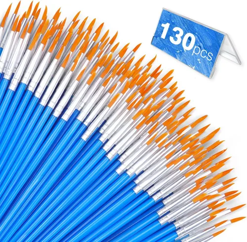 Miniatura 11 de AROIC Pinceles de Pintura Pequeños a Granel, 200 Piezas de Pinceles de Pintura de Pelo de Nylon Negro con Punta Plana y Redonda, Kits de Pinceles