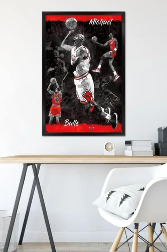 Miniatura 6 de Trends International Michael Jordan - Póster de pared de bosquejo, 14.725 x 22.375 pulgadas, versión enmarcada de madera de granero