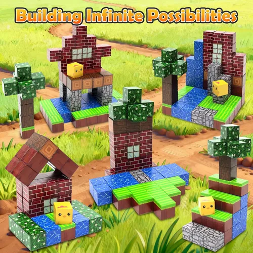 Miniatura 4 de Juego de 32 mini azulejos magnéticos, juguetes magnéticos portátiles, juguetes de aprendizaje y juego STEM de construcción para niños, juguete