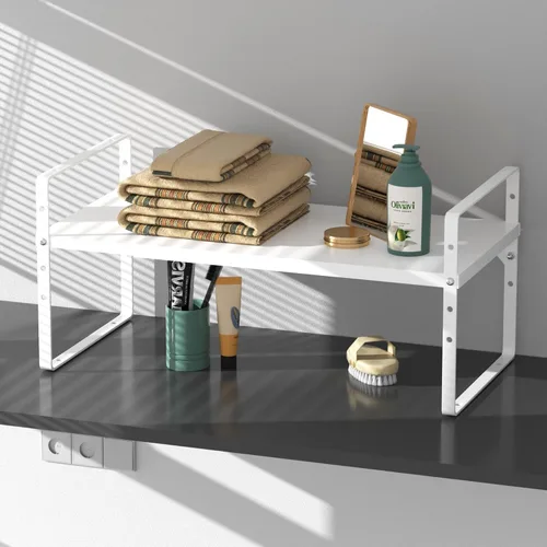 Miniatura 7 de iPEGTOP Estante organizador de almacenamiento expandible para gabinete, soporte de armario resistente, estante de especias, altura ajustable, Blanco