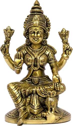 Miniatura 3 de eSplanade Escultura de estatua de ídolo de Murti de Laxmi Lakshmi de latón Ídolos Pooja - Decoración para el hogar Dorado - 6.75 pulgadas