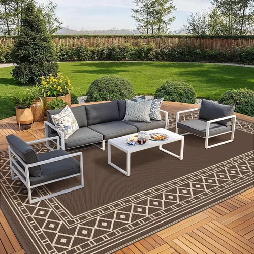 Miniatura 26 de GENIMO Alfombra de Exterior 5'x8' Impermeable para Patio, Alfombra de Paja de Plástico Reversible para Exteriores, Alfombras de Camping para Negro