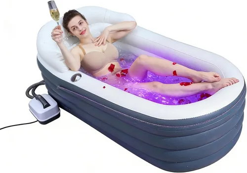 Miniatura 9 de Alfombrilla inflable de masaje de burbujas para bañera, bañera de spa portátil para adultos, agitador todo en uno y bomba de aire, ajustes