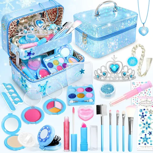 INNOCHEER Kit de maquillaje para niñas, juguetes de maquillaje Frozen para niñas, maquillaje lavable de doble capa para niños, maquillaje Frozen