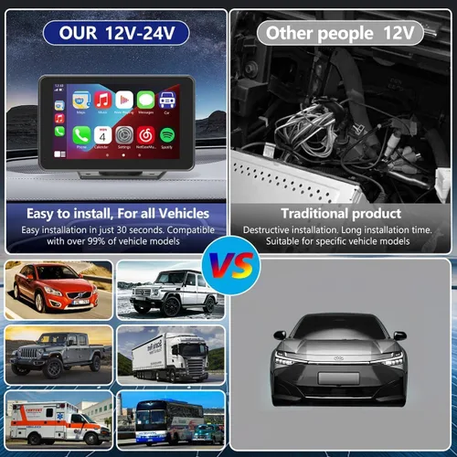 Miniatura 6 de Carplay - Pantalla para coche con Apple CarPlay/Android Auto, estéreo inalámbrico de 7 pulgadas, pantalla táctil portátil para auto con Bluetooth