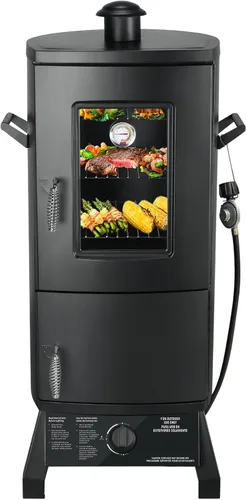 Ahumador de propano, ahumador vertical con tres estantes extraíbles, parrillas al aire libre y ahumadores con termómetro para barbacoa, patio Negro