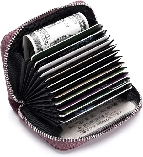 Miniatura 4 de EASTNIGHTS Cartera de cuero genuino para tarjetas de crédito RFID con cremallera