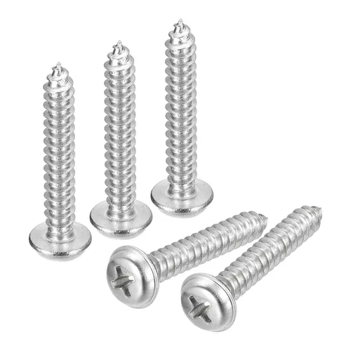 Miniatura 29 de uxcell ST3x6mm Phillips Pan Head Tornillo Autorroscante con Arandela, 100 piezas - Tornillo de madera de acero inoxidable 304 rosca completa (plata)
