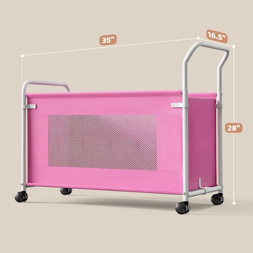Miniatura 6 de KEEGH Caja de juguetes extra grande para niños con ruedas giratorias de 360°, cofre de juguetes resistente para niños y niñas, organizador de Rosa