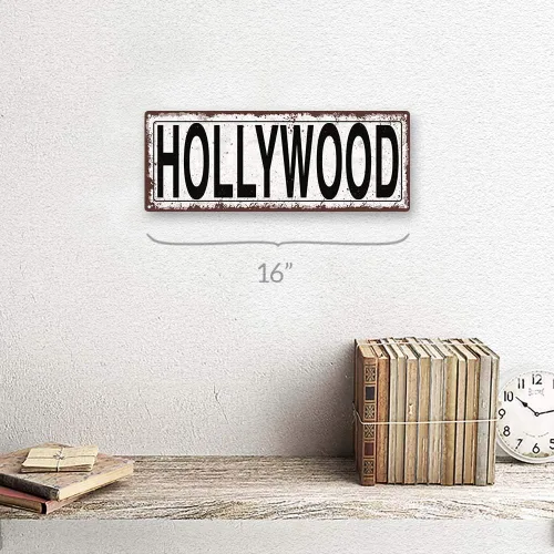 Miniatura 2 de Homebody Accents Letrero de metal Hollywood de 6 x 16 pulgadas, rústico, California, películas