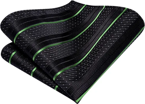 Miniatura 179 de Hi-Tie Corbatas de seda para hombre, diseño de cachemira a rayas, con bolsillo, gemelos cuadrados, conjunto formal de negocios
