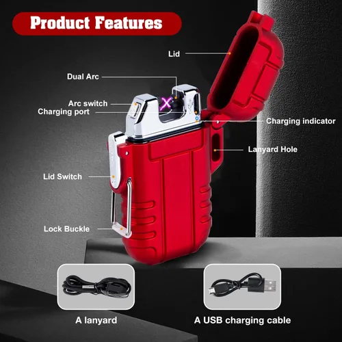 Miniatura 3 de LcFun - Encendedor impermeable, a prueba de viento, recargable por USB, plasma, sin llama, eléctrico, con cordón, para supervivencia, táctico, EDC