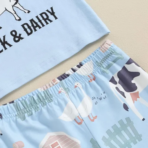 Miniatura 19 de fhutpw Conjunto de camiseta de manga corta con estampado de vaca y pantalones acampanados de dibujos animados para niñas