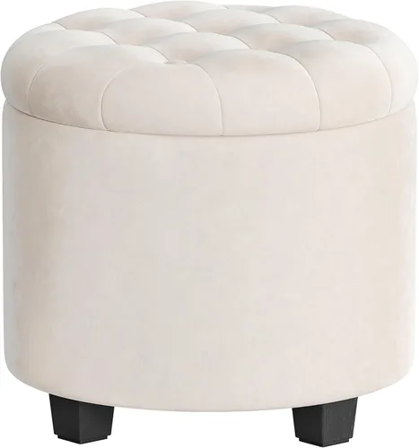 Miniatura 10 de SONGMICS Otomana redonda, otomana con almacenamiento, 17.7 x 17.7 x 17.5 pulgadas, reposapiés con patas, cuero sintético, carga de hasta 330 libras