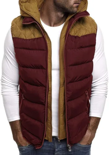Miniatura 59 de WENKOMG1 Chaleco con capucha con doble cremallera para hombre, abrigo de color sólido, abrigo cálido y grueso, sin mangas, chaqueta suelta