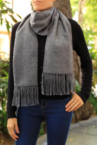 Miniatura 2 de Lana de alpaca peruana - Bufanda unisex tejida con flecos cepillados (9 x 74 pulgadas)
