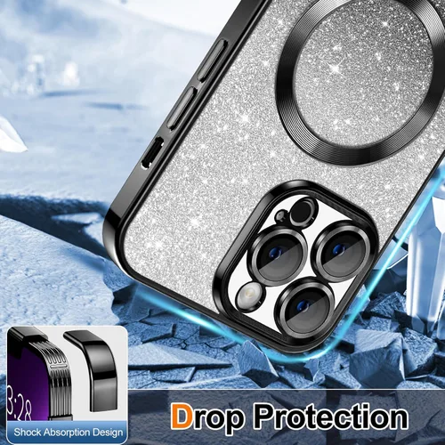 Miniatura 4 de Hython Funda para iPhone 13 Pro transparente con purpurina magnética [compatible con MagSafe] Protector completo de lente de cámara delgado