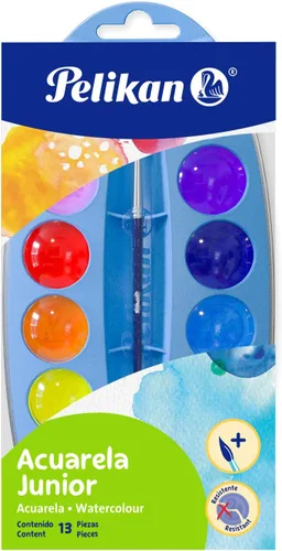 Pelikan Juego de acuarela y pincel de plástico lavable junior, 12 colores, 1 cada uno (07501203), surtido