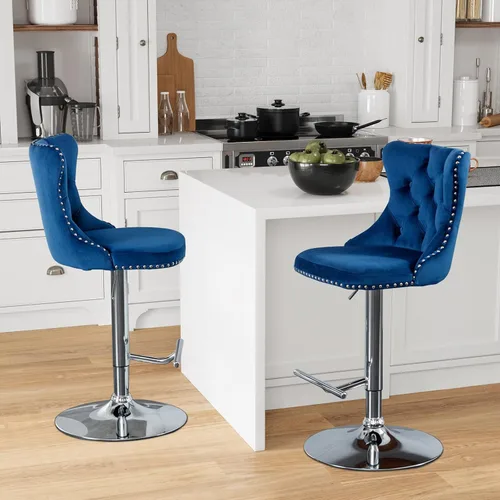Miniatura 81 de Aoowow Juego de 2 taburetes de bar giratorios, taburetes de bar ajustables con respaldo de terciopelo copetudo, sillas de bar modernas tapizadas