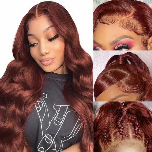 Miniatura 16 de Durian hair Pelucas de cabello humano con encaje frontal de color castaño rojizo prearrancado de 13 x 6 pulgadas, pelucas de cabello humano ondulado