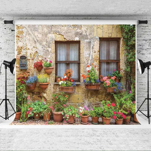 Miniatura 3 de EOA Telón de fondo de flores de pared antigua de la calle toscana italiana de 7 pulgadas de ancho x 5 pies de alto, para fotografía, Italia, ciudad