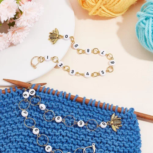 Miniatura 5 de NBEADS 2 Piezas 2 Estilos Cadenas Contador de Filas con Dijes de Abejas, Marcadores de Puntos con Números 0~9 Cuentas Acrílicas Dijes Marcadores