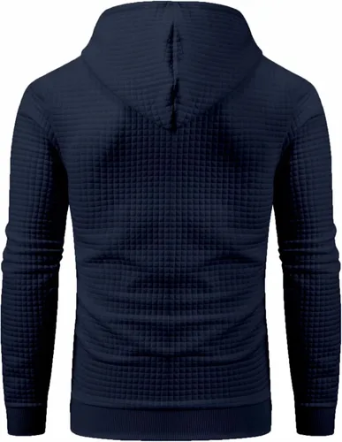 Miniatura 3 de Sudadera de manga larga para hombre, con capucha con cordón, de jacquard a cuadros, estilo informal y hípster, con bolsillo de canguro