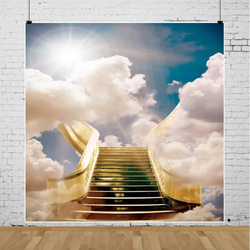 Miniatura 2 de Telón de fondo de escalera al cielo enviado de 4 x 4 pies para sesión de fotos, escaleras del paraíso, nubes sagradas, telón de fondo de fotografía