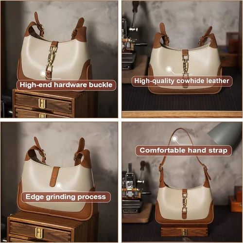 Miniatura 2 de POPSEWING Kit de trabajo de bolsa de cuero de vaca genuina para mujer, bolsa de hombro para manualidades, kit de fabricación de cuero con kit