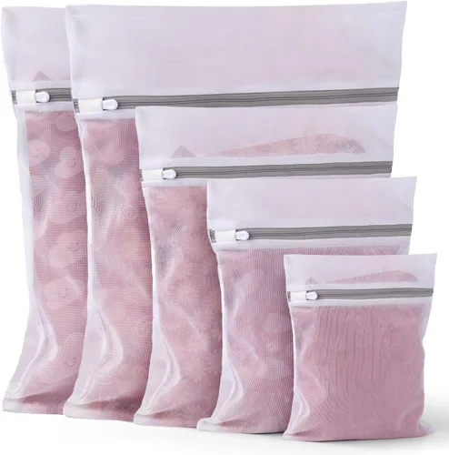 Miniatura 8 de Paquete de 5 bolsas de malla para lavandería con etiqueta de identificación, bolsas resistentes para ropa delicada, medias, ropa interior, viajes