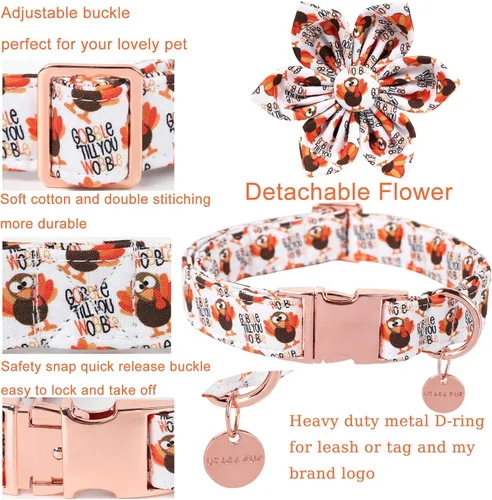 Miniatura 3 de Collar de Perro de Acción de Gracias con Flor, Collar de Flores de Algodón de Pavo para Cachorra Hembra, Perro o Gato, Collar de Flores de Otoño