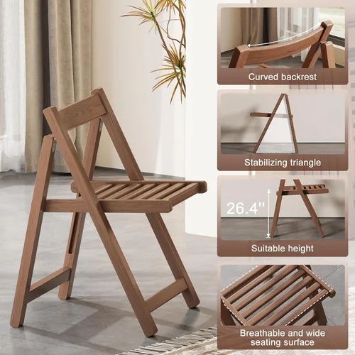 Miniatura 4 de AnywaysWood Soild - Juego de 2 sillas plegables de madera para interiores o exteriores, capacidad de 300 libras, ahorro de espacio y diseño portátil