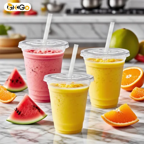 Miniatura 6 de Ginkgo Paquete de 100 tazas de plástico de 12 onzas con tapas y popotes, tazas de café desechables transparentes para llevar, tazas de café helado