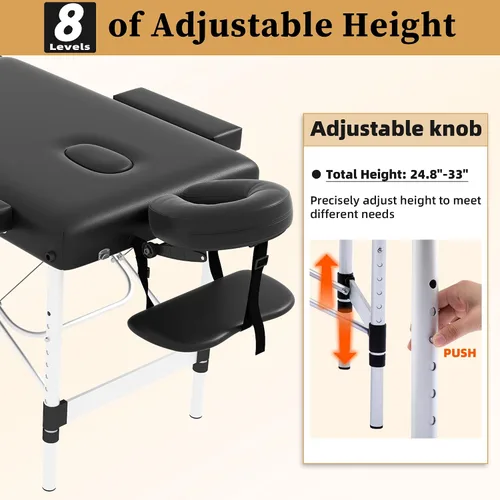 Miniatura 7 de civama Mesa de Masaje Cama de Masaje Portátil, 26 Libras Peso Ligero 2 Secciones Plegable Cama de Tatuaje Cuidado Facial Spa Cama de Pestañas Altura